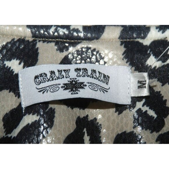 NWT Crazy Train Leopard Print Moto Jacket Size M Zip Up Studded Vegan Leather - Picture 11 of 12